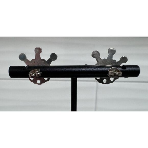 Vintage Sterling Silver Zuni Petit Point Turquoise Starburst Earrings - Picture 4 of 5